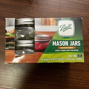 Ball Mason Jars 🫙 x4 8oz Bocaux Wide Mouth Half Pint (Clear Glass) - Set of 4